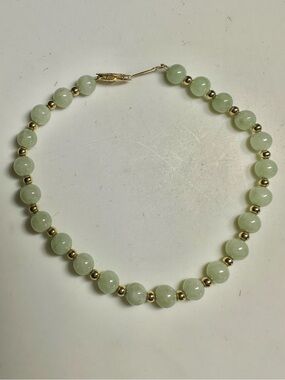 14k Soft Green Jade Bracelet - 8”